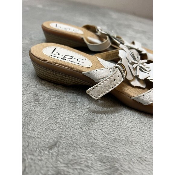 BOC Born Concept White Leather Flower Thong Sandals Flip Flop 6 Boho Farmcore - Picture 2 of 9